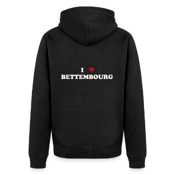 Coeur de la ville de Luxembourg - J’aime Bettembourg - Veste à capuche bio Premium Unisexe - noir - Dos - Nico (187cm)