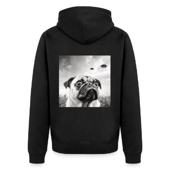 Selfie Mops Ufo Hund Lustige Alien Ufo - Unisex Premium Bio Zip Hoodie - Schwarz - Hinten - Nico (187cm)