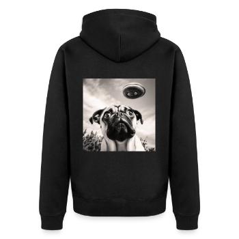 Selfie Mops Ufo Hund Lustige Alien Ufo - Unisex Premium Bio Zip Hoodie - Schwarz - Hinten - Nico (187cm)