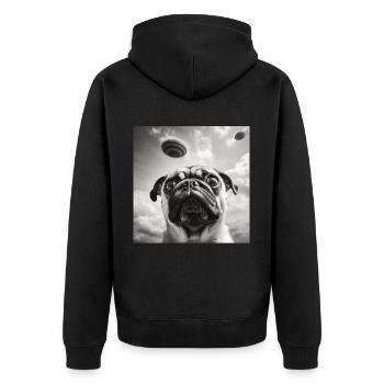 Selfie Mops Ufo Hund Lustige Alien Ufo - Unisex Premium Bio Zip Hoodie - Schwarz - Hinten - Nico (187cm)