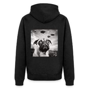 Selfie Mops Ufo Hund Lustige Alien Ufo - Unisex Premium Bio Zip Hoodie - Schwarz - Hinten - Nico (187cm)