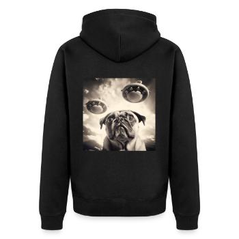 Selfie Mops Ufo Hund Lustige Alien Ufo - Unisex Premium Bio Zip Hoodie - Schwarz - Hinten - Nico (187cm)