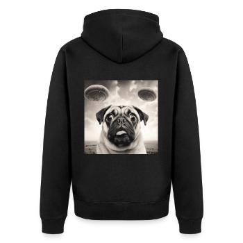 Selfie Mops Ufo Hund Lustige Alien Ufo - Unisex Premium Bio Zip Hoodie - Schwarz - Hinten - Nico (187cm)