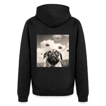Selfie Mops Ufo Hund Lustige Alien Ufo - Unisex Premium Bio Zip Hoodie - Schwarz - Hinten - Nico (187cm)