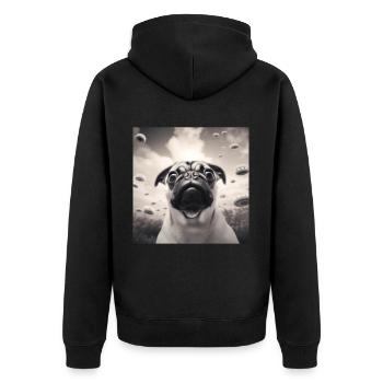 Selfie Mops Ufo Hund Lustige Alien Ufo - Unisex Premium Bio Zip Hoodie - Schwarz - Hinten - Nico (187cm)