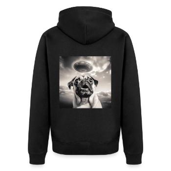 Selfie Mops Ufo Hund Lustige Alien Ufo - Unisex Premium Bio Zip Hoodie - Schwarz - Hinten - Nico (187cm)
