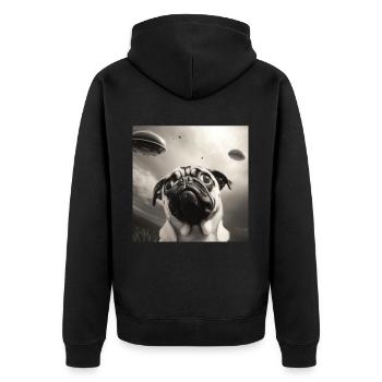 Selfie Mops Ufo Hund Lustige Alien Ufo - Unisex Premium Bio Zip Hoodie - Schwarz - Hinten - Nico (187cm)