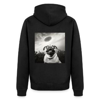 Selfie Mops Ufo Hund Lustige Alien Ufo - Unisex Premium Bio Zip Hoodie - Schwarz - Hinten - Nico (187cm)