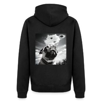 Selfie Mops Ufo Hund Lustige Alien Ufo - Unisex Premium Bio Zip Hoodie - Schwarz - Hinten - Nico (187cm)