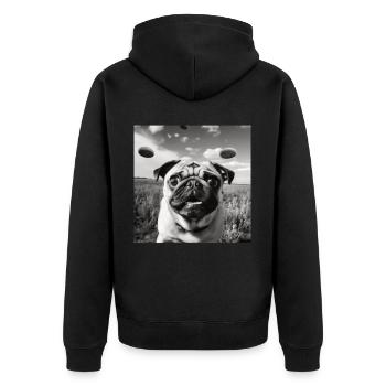 Selfie Mops Ufo Hund Lustige Alien Ufo - Unisex Premium Bio Zip Hoodie - Schwarz - Hinten - Nico (187cm)
