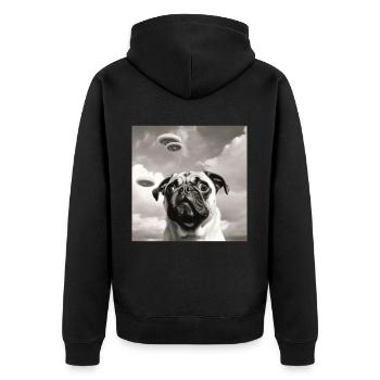 Selfie Mops Ufo Hund Lustige Alien Ufo - Unisex Premium Bio Zip Hoodie - Schwarz - Hinten - Nico (187cm)