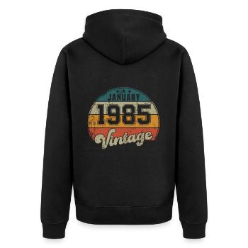 Vintage Geburtstag - Januar 1985 - Geschenkidee - Unisex Premium Bio Zip Hoodie - Schwarz - Hinten - Nico (187cm)