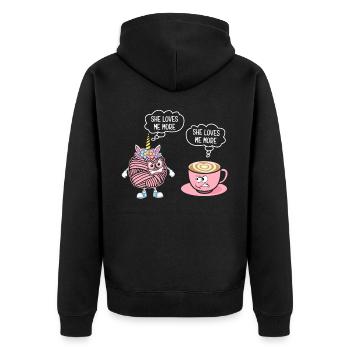 Lustig Häkeln Häkler Stricken - Unisex Premium Bio Zip Hoodie - Schwarz - Hinten - Nico (187cm)