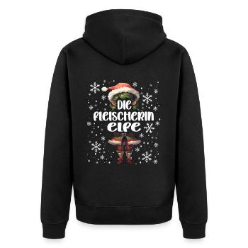 Weihnachtsoutfit Fleischerin Wichtel - Unisex Premium Bio Zip Hoodie - Schwarz - Hinten - Nico (187cm)