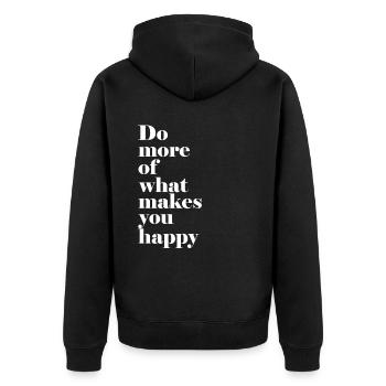 DO MORE OF WHAT MAKES YOU HAPPY. - Unisex Premium Bio Zip Hoodie - Schwarz - Hinten - Nico (187cm)