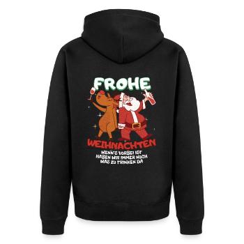 Lustiges Wichteln Frohe Weihnachten mit Getränke - Unisex Premium Bio Zip Hoodie - Schwarz - Hinten - Nico (187cm)
