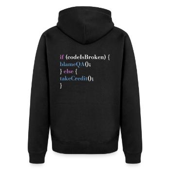 Programmer QA Saying Computer Programming - Unisex Premium Bio Zip Hoodie - Schwarz - Hinten - Nico (187cm)