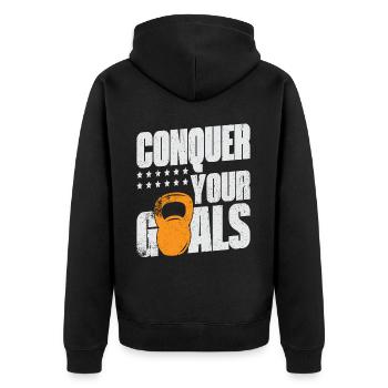 Conquer Your Goals Exercise Gym Lover - Unisex Premium Bio Zip Hoodie - Schwarz - Hinten - Nico (187cm)