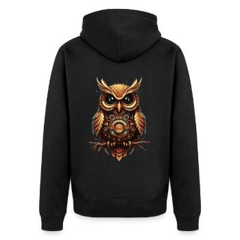 Steampunk trifft Eulenliebe: Geschenk für Eulen - Unisex Premium Bio Zip Hoodie - Schwarz - Hinten - Nico (187cm)