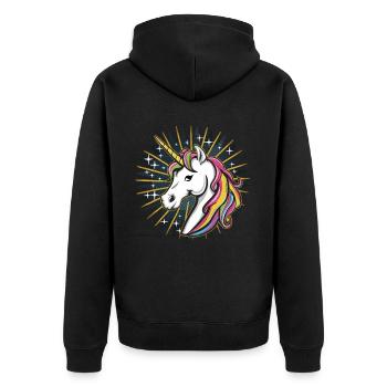 Pop Art Magic: Unicorn in the Night Sky - Unisex Premium Organic Zip Hoodie - black - Back - Nico (187cm)