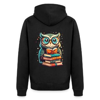 Hibou sur une pile de livres - Veste à capuche bio Premium Unisexe - noir - Dos - Nico (187cm)