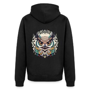 Tribal Eule: Perfektes Geschenk für Eulenfans - Unisex Premium Bio Zip Hoodie - Schwarz - Hinten - Nico (187cm)