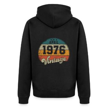 Vintage Geburtstag - April 1976 - Geschenkidee - Unisex Premium Bio Zip Hoodie - Schwarz - Hinten - Nico (187cm)