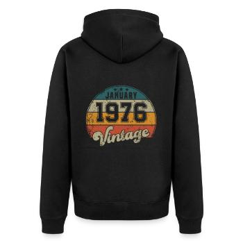 Vintage Geburtstag - Januar 1976 - Geschenkidee - Unisex Premium Bio Zip Hoodie - Schwarz - Hinten - Nico (187cm)