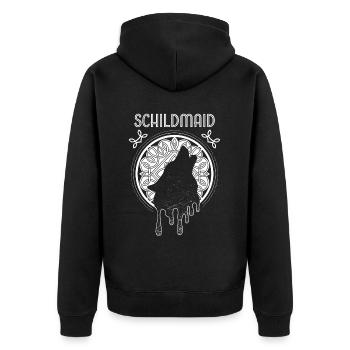 Schildmaid Wikinger Odins Wolf Wölfe Winkingerin - Unisex Premium Bio Zip Hoodie - Schwarz - Hinten - Nico (187cm)