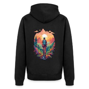 Natur Wandern Camping Fantasie Design Berge Wald - Unisex Premium Bio Zip Hoodie - Schwarz - Hinten - Nico (187cm)
