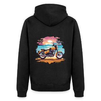 Retro Motorrad Abenteuer Motorradfahrer Bike - Unisex Premium Bio Zip Hoodie - Schwarz - Hinten - Nico (187cm)