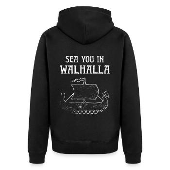 Wikinger Boot Langboot Strandurlaub Sommerurlaub - Unisex Premium Bio Zip Hoodie - Schwarz - Hinten - Nico (187cm)