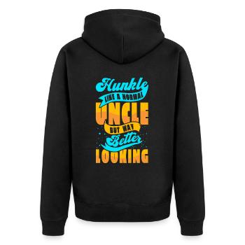 Onkel - Unisex Premium Bio Zip Hoodie - Schwarz - Hinten - Nico (187cm)