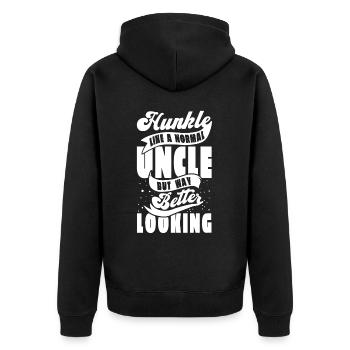 Uncle Uncle - Unisex Premium Organic Zip Hoodie - black - Back - Nico (187cm)