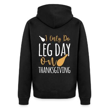 Happy Leg Day - Lustiger Thanksgiving Truthahn - Unisex Premium Bio Zip Hoodie - Schwarz - Hinten - Nico (187cm)