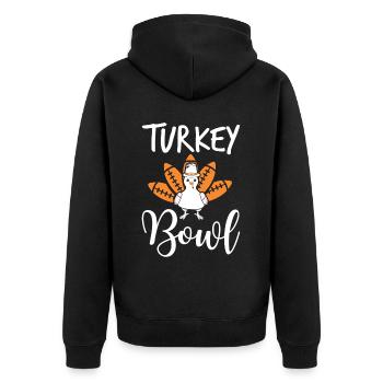 Turkey Bowl Gobble: Lustiger Thanksgiving Truthahn - Unisex Premium Bio Zip Hoodie - Schwarz - Hinten - Nico (187cm)