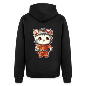 Kawaii Cat Firefighter Firefighting Cute Anime Cat - Unisex Premium Bio Zip Hoodie - Schwarz - Hinten - Nico (187cm)