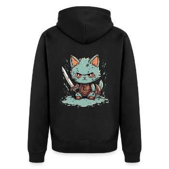 Cute Warrior Cat Barbarian Kawaii Cat Anime - Unisex Premium Bio Zip Hoodie - Schwarz - Hinten - Nico (187cm)