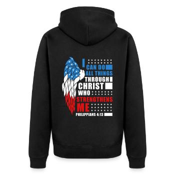 Bible Verse Philippians 4:13 Inspiring Patriotic C - Unisex Premium Bio Zip Hoodie - Schwarz - Hinten - Nico (187cm)