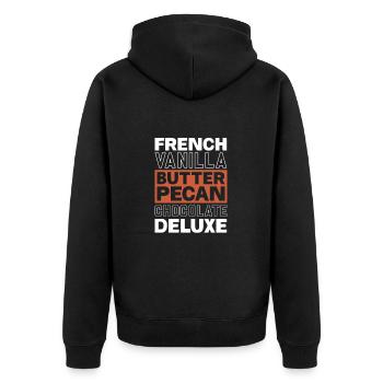 Schokolade Schoko Essen Kakao Geschenk - Unisex Premium Bio Zip Hoodie - Schwarz - Hinten - Nico (187cm)