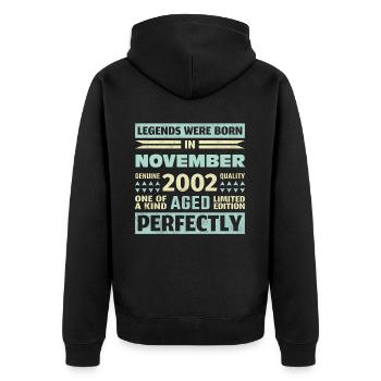 21e anniversaire Novembre Millésime 2002 Millésime - Veste à capuche bio Premium Unisexe - noir - Dos - Nico (187cm)