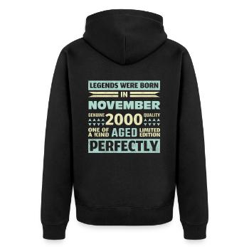 23. Geburtstag November Jahrgang 2000 Vintage - Unisex Premium Bio Zip Hoodie - Schwarz - Hinten - Nico (187cm)