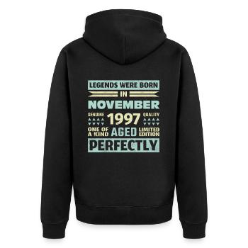 26e anniversaire Novembre Millésime 1997 Millésime - Veste à capuche bio Premium Unisexe - noir - Dos - Nico (187cm)
