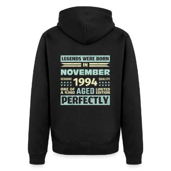 29e anniversaire Novembre Millésime 1994 Millésime - Veste à capuche bio Premium Unisexe - noir - Dos - Nico (187cm)