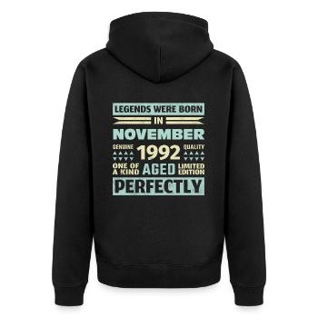 31st Birthday November Vintage 1992 Vintage - Unisex Premium Organic Zip Hoodie - black - Back - Nico (187cm)