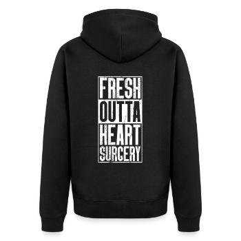 Frische Outta -Operation - Herz - Unisex Premium Bio Zip Hoodie - Schwarz - Hinten - Nico (187cm)
