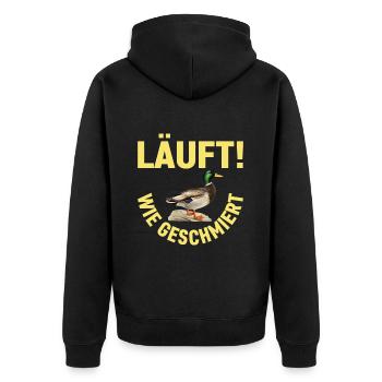 Läuft Wie Geschmiert Entenlauf Quack Spruch Ente - Unisex Premium Bio Zip Hoodie - Schwarz - Hinten - Nico (187cm)