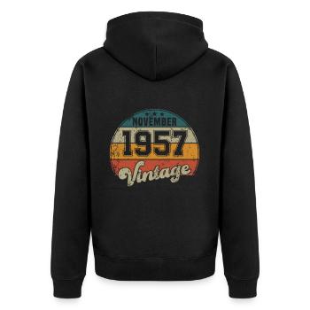 Vintage Geburtstag - November 1957 - Geschenkidee - Unisex Premium Bio Zip Hoodie - Schwarz - Hinten - Nico (187cm)