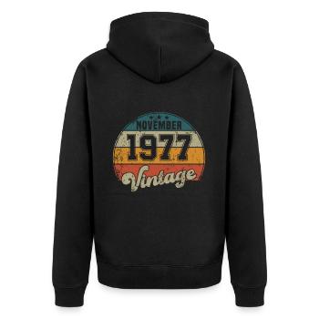 Vintage Geburtstag - November 1977 - Geschenkidee - Unisex Premium Bio Zip Hoodie - Schwarz - Hinten - Nico (187cm)