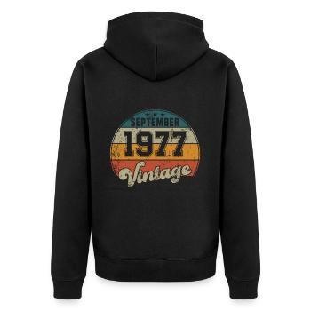 Vintage Geburtstag - September 1977 - Geschenkidee - Unisex Premium Bio Zip Hoodie - Schwarz - Hinten - Nico (187cm)